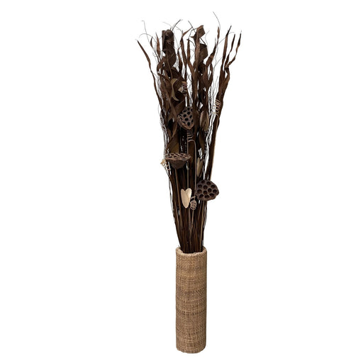 Assorted Leaves & Grasses In A Woven Natural Pot 100cm - Kozeenest