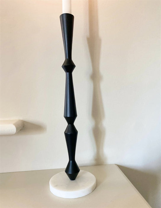 Black and Marble Effect Candlestick - Kozeenest