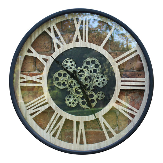 Black and Natural Moving Gear Clock, 57cm. - Kozeenest