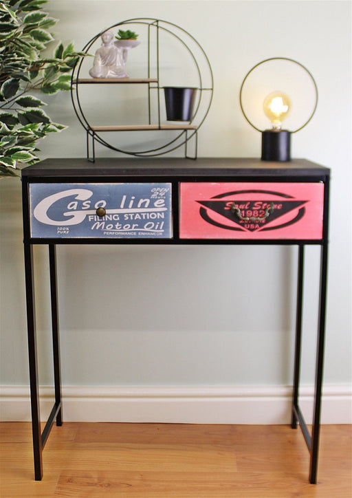 Black Console Table With 2 Drawers, Retro Design To Drawers - Kozeenest