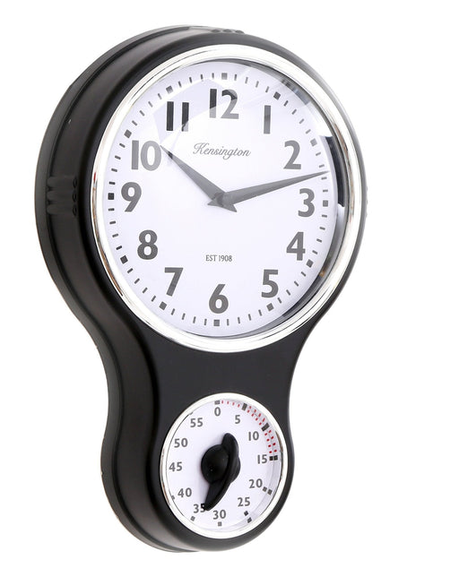 Black Kensington Wall Clock With Timer - Kozeenest