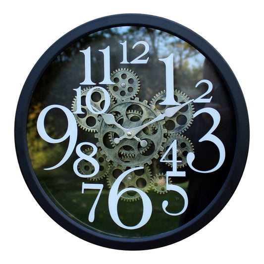 Black Metal Gear Style Clock, 38cm - Kozeenest