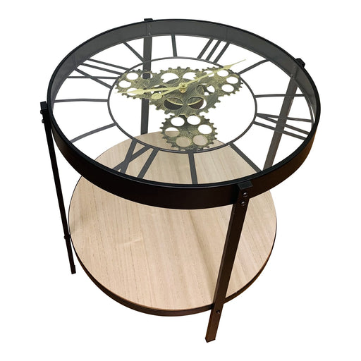 Black Metal Glass Topped Clock Table - Kozeenest