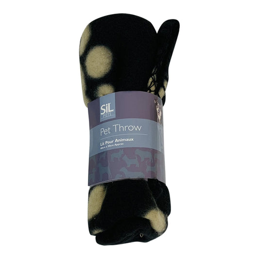 Black Paw Print Fleece Throw 60cm - Kozeenest