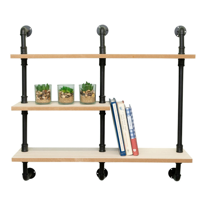 Black Pipe & Wooden Shelves 70.5cm - Kozeenest