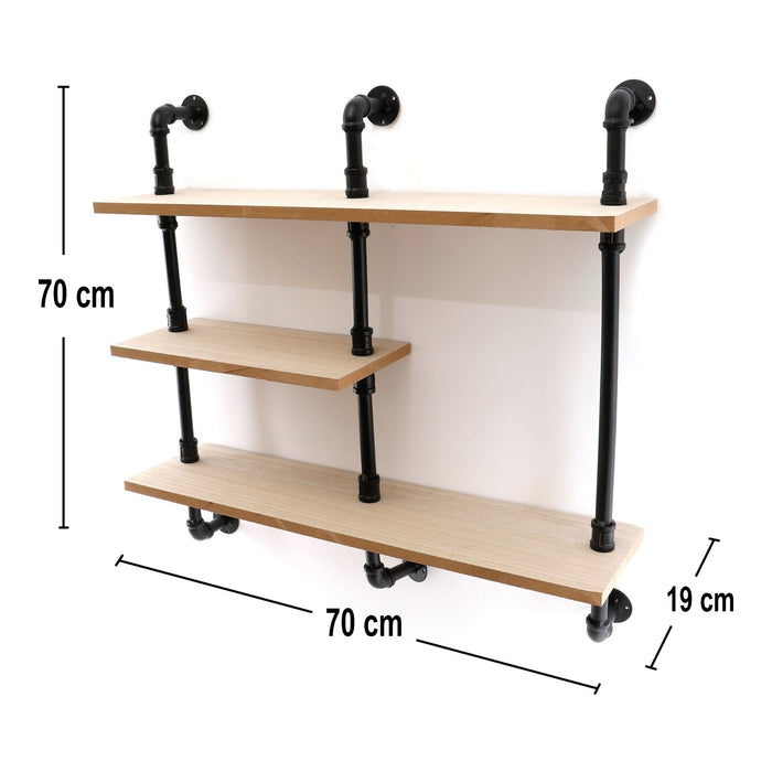 Black Pipe & Wooden Shelves 70.5cm - Kozeenest