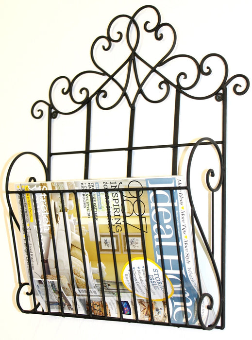 Black Scroll Wall Hanging Single Section Magazine Rack - Kozeenest