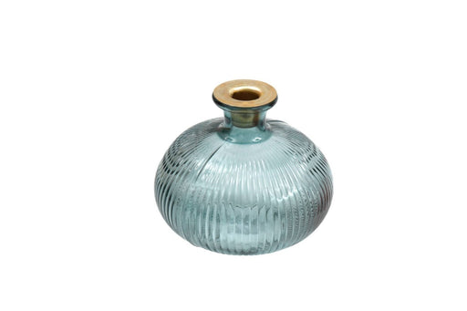 Blue Ribbed Glass Candle Holder - Kozeenest