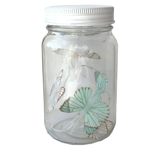 Butterfly Led Light Chain In Glass Jam Jar - Blue - Kozeenest