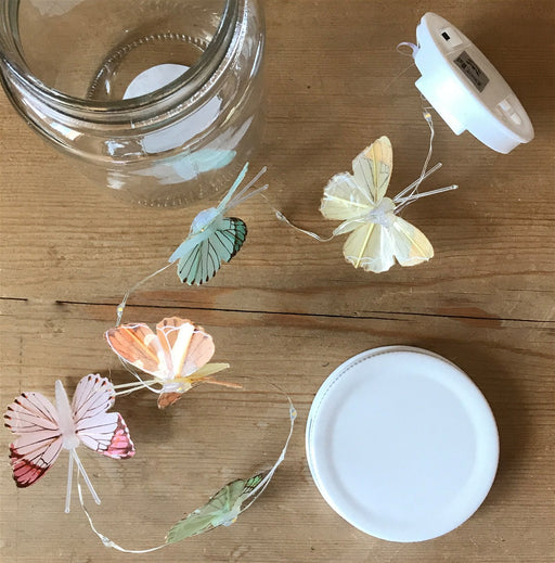 Butterfly Led Light Chain In Glass Jam Jar - Multicoloured - Kozeenest