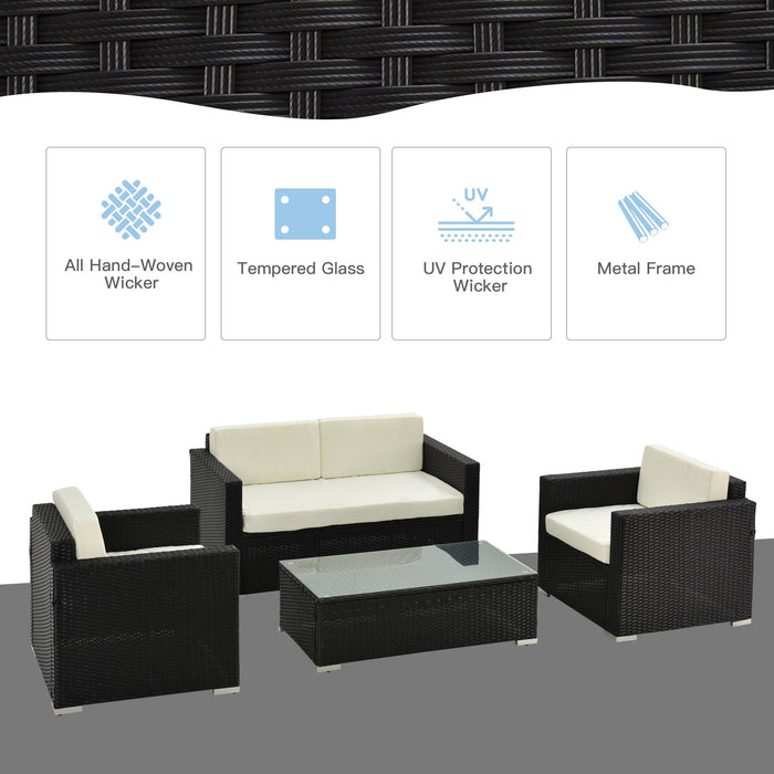 4-Seater Rattan Sofa Set Garden Rattan Furniture Wicker Steel Chair Seat Furniture Patio Rattan Garden Sofa Black-3