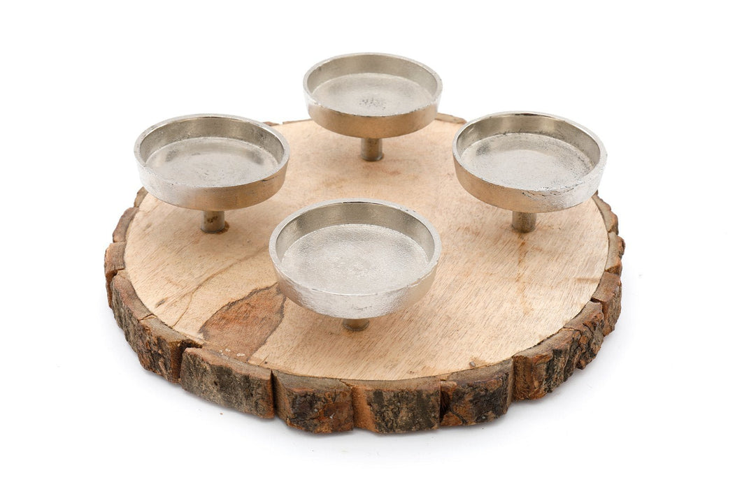 Candle Holder On Wooden Base 28cm - Kozeenest