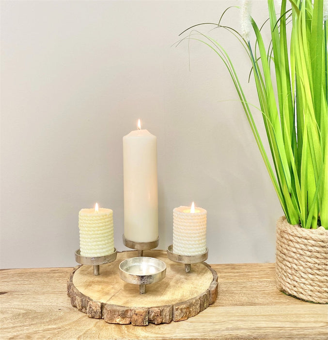 Candle Holder On Wooden Base 28cm - Kozeenest