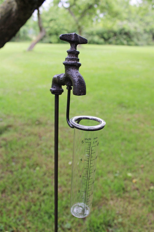 Cast Iron and Glass Garden Rain Gauge, Outside Tap - Kozeenest