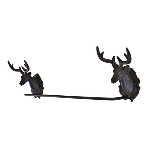 Cast Iron Rustic Towel Rail, Stag Head Design - Kozeenest