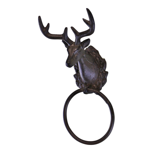 Cast Iron Rustic Towel Ring, Stag Head Design - Kozeenest