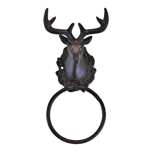 Cast Iron Rustic Towel Ring, Stag Head Design - Kozeenest