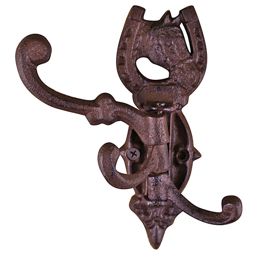 Cast Iron Wall Mounted Rotating Coat Hooks, Horse, 3 hooks - Kozeenest