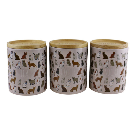 Ceramic Cat Design Tea,Coffee & Sugar Canisters - Kozeenest