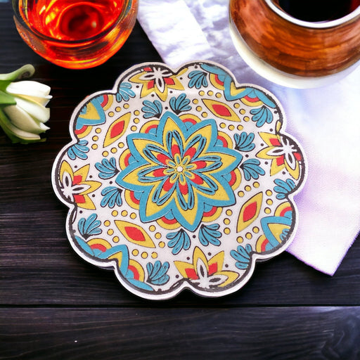 Ceramic Coaster Orange Green 11 cm - Kozeenest