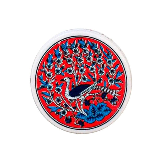 Ceramic Coaster Peacock Red 10cm - Kozeenest