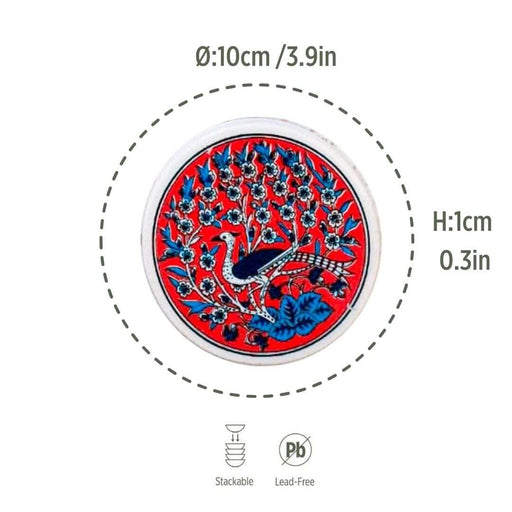 Ceramic Coaster Peacock Red 10cm - Kozeenest