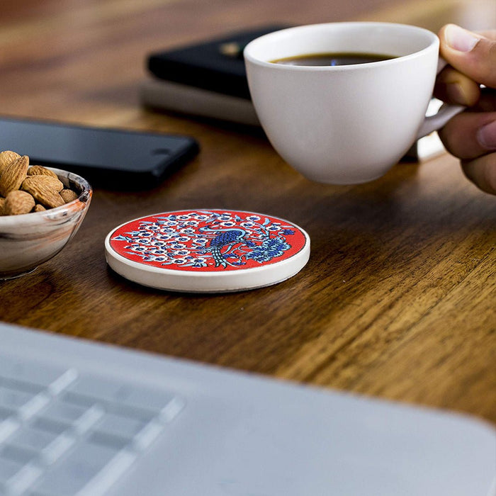 Ceramic Coasters Set of 4 Peacock 10cm - Kozeenest