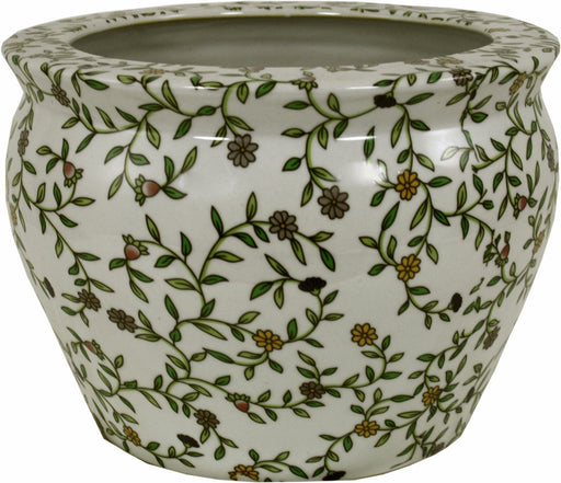 Ceramic Planter, Vintage Green & White Floral Design - Kozeenest