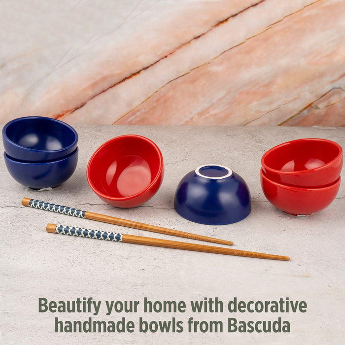 Ceramic Snack&Dip Bowls Set of 6 Matrix Blue&Red 8cm - Kozeenest