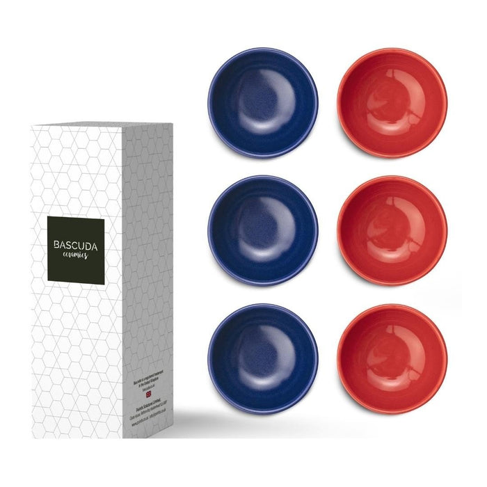 Ceramic Snack&Dip Bowls Set of 6 Matrix Blue&Red 8cm - Kozeenest