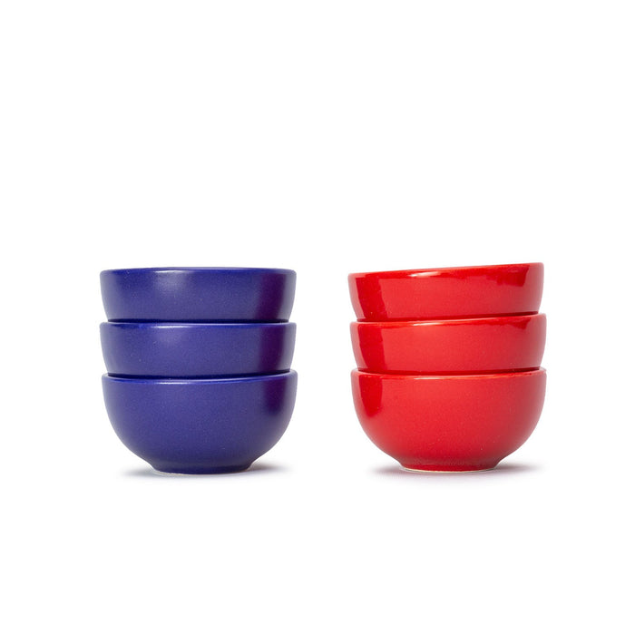 Ceramic Snack&Dip Bowls Set of 6 Matrix Blue&Red 8cm - Kozeenest