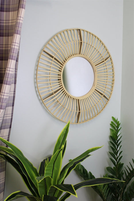 Circular Natural Rattan Effect Mirror 70cm - Kozeenest