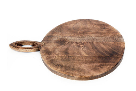 Circular Wooden Chopping Board With Carved Handle 39cm - Kozeenest