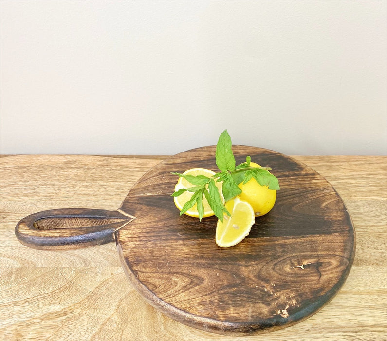 Circular Wooden Chopping Board With Carved Handle 39cm - Kozeenest