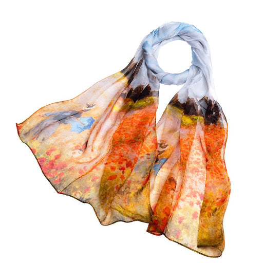 Claude Monet Poppy field - 100% Pure Silk Scarf - Kozeenest