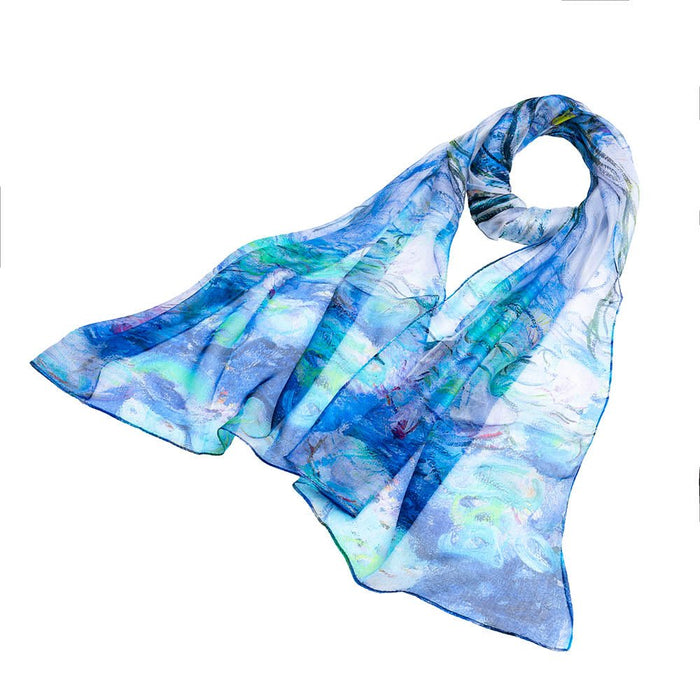 Claude Monet Water Lily - 100% Pure Silk Scarf - Kozeenest