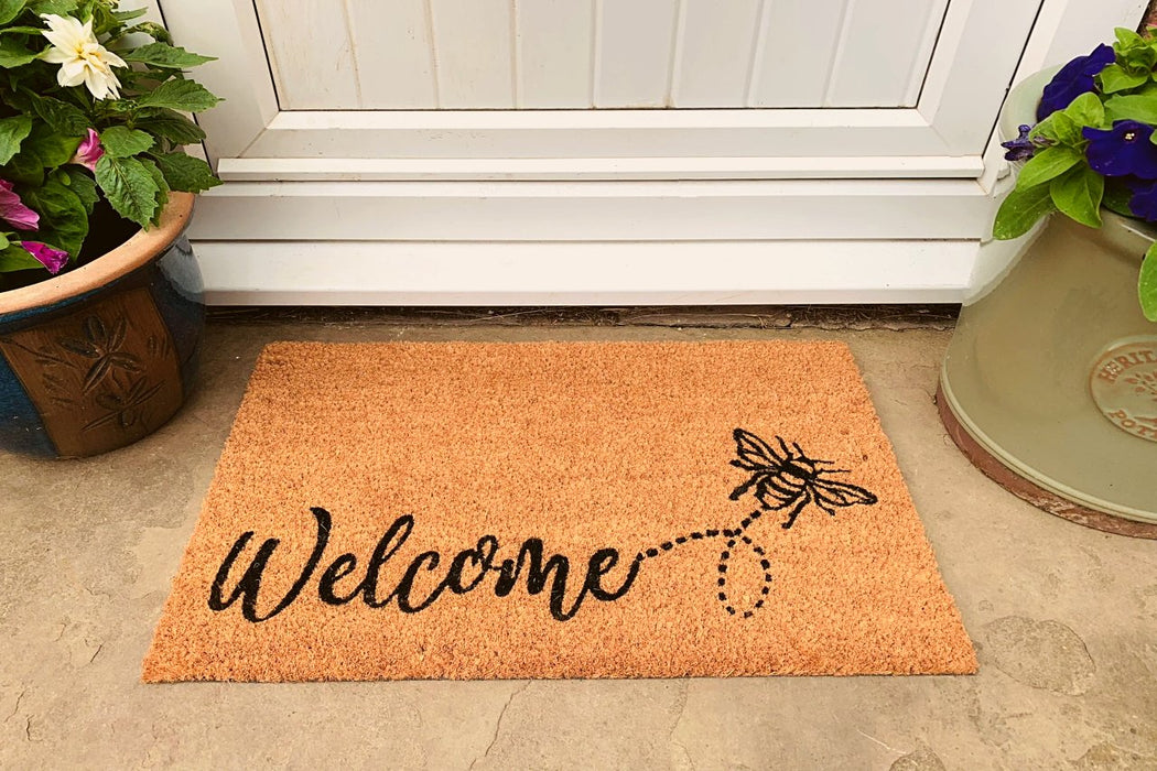 Coir Doormat with Welcome & Bee - Kozeenest