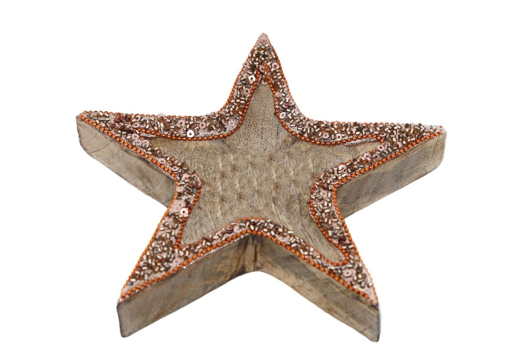 Copper Embellished Wooden Star Bowl - Kozeenest