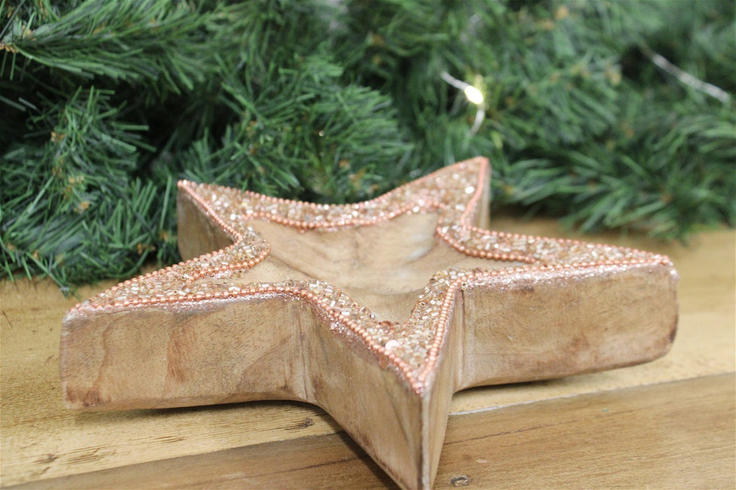 Copper Embellished Wooden Star Bowl - Kozeenest