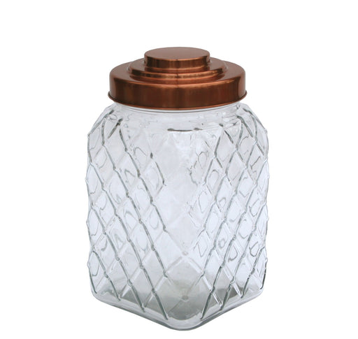 Copper Lidded Square Glass Jar - 10.5 Inch Med - Kozeenest