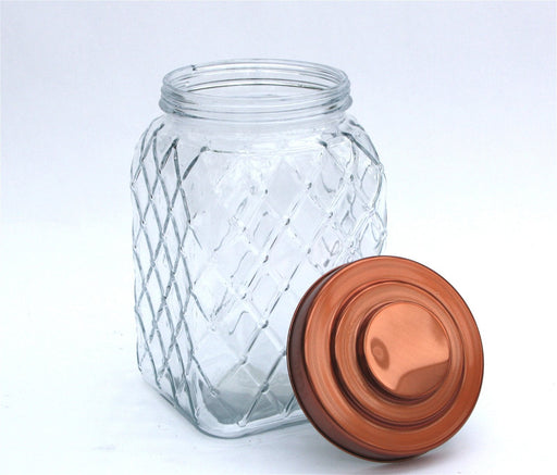 Copper Lidded Square Glass Jar - 10.5 Inch Med - Kozeenest