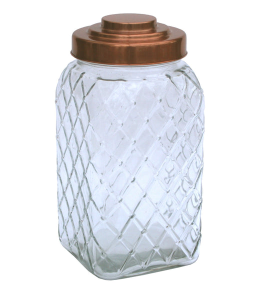 Copper Lidded Square Glass Jar - 12 Inch Large - Kozeenest