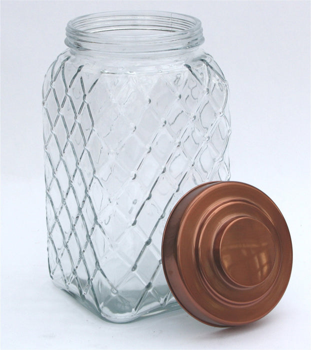 Copper Lidded Square Glass Jar - 12 Inch Large - Kozeenest