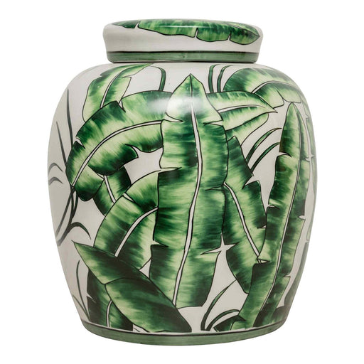 Corn Plant Leaf 13" Ginger Jar - Kozeenest