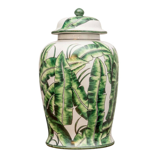 Corn Plant Leaf 17" Ginger Jar - Kozeenest