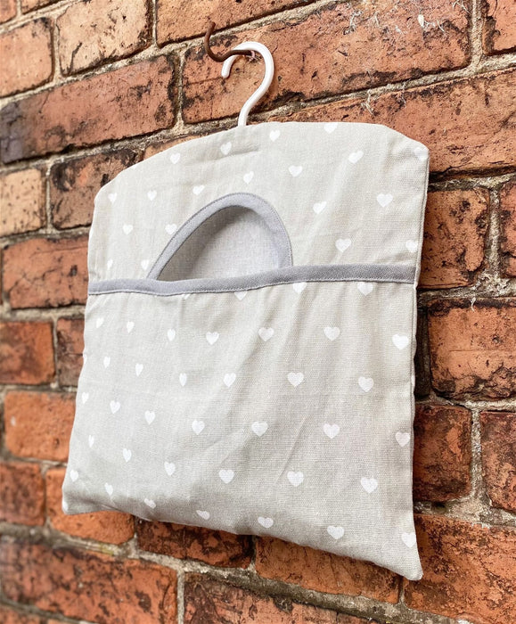 Cotton Peg Bag With Grey Hearts Design - Kozeenest