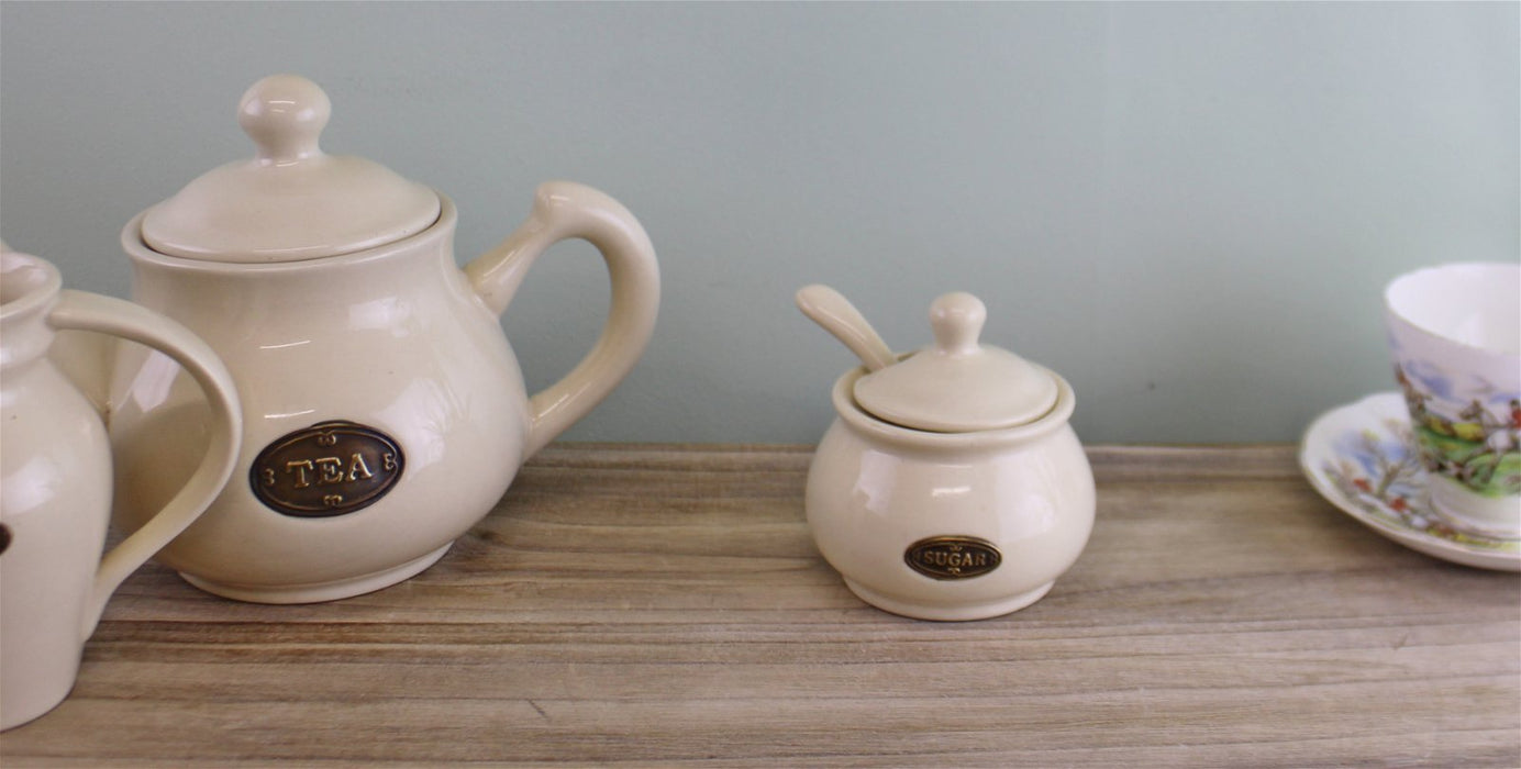 Country Cottage Cream Ceramic Sugar Bowl With Lid & Spoon - Kozeenest