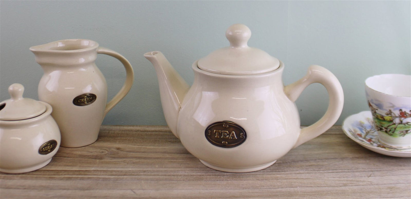 Country Cottage Cream Ceramic Teapot - Kozeenest