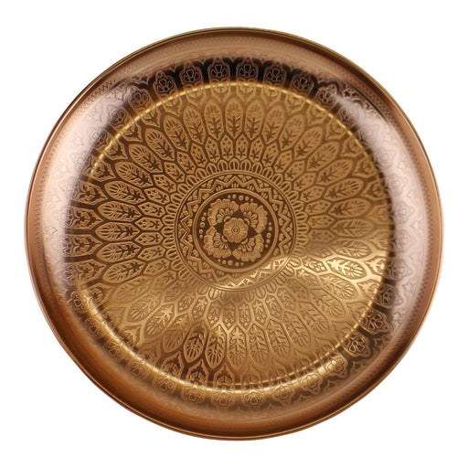 Decorative Copper Metal Tray With Etched Design - Kozeenest