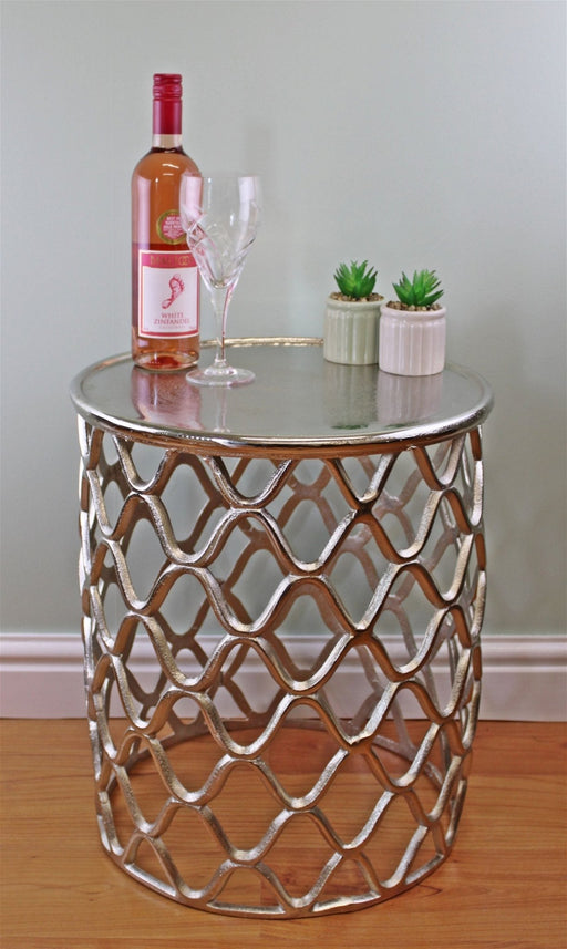 Decorative Silver Metal Side Table - Kozeenest